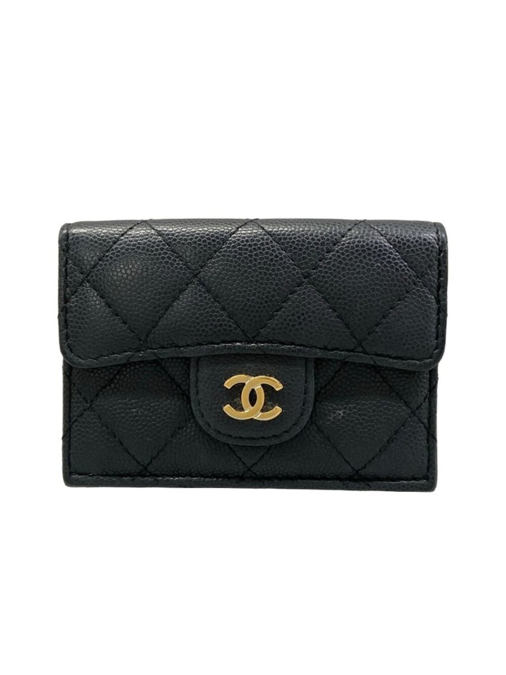 Chanel Trifold Wallet Quilted Black Gold